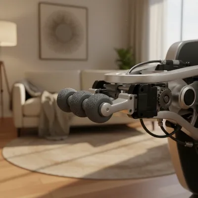 A detailed close-up of 3D massage chair rollers extending forward from the track, showcasing the "in and out" movement for depth control, in a modern home setting.